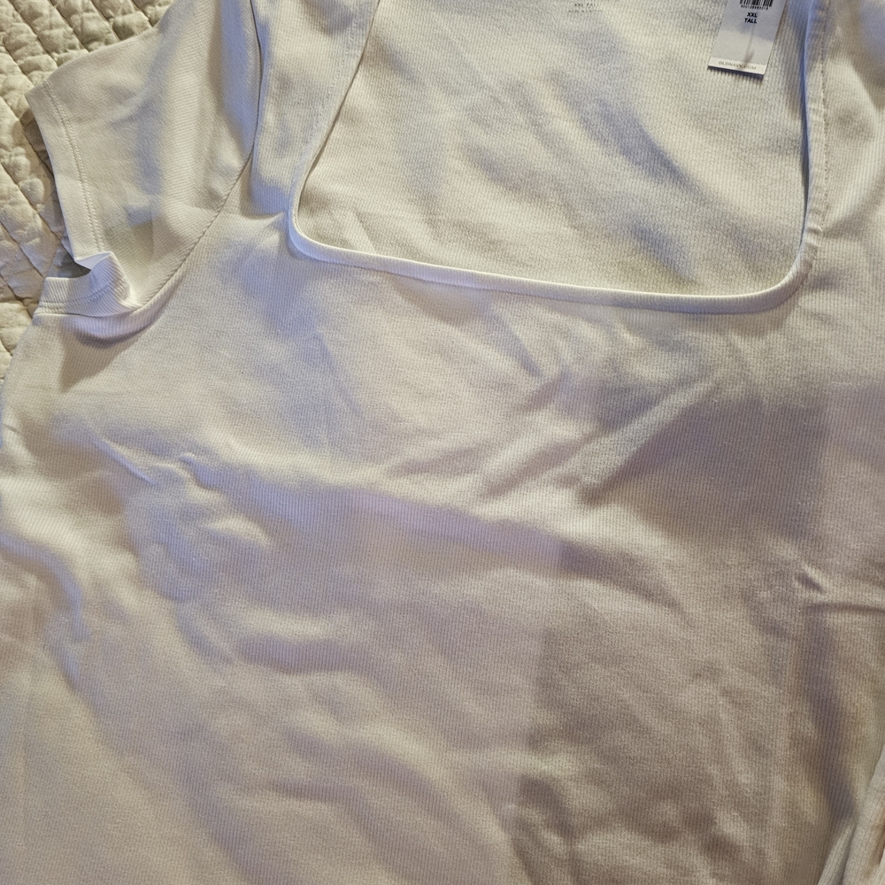Old Navy Cream Ribbed Square Neck Cap Sleeve